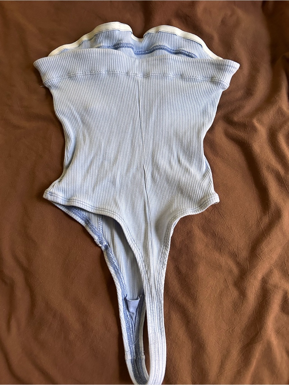 Urban Outfitters Light Blue Ribbed Strapless Bodysuit